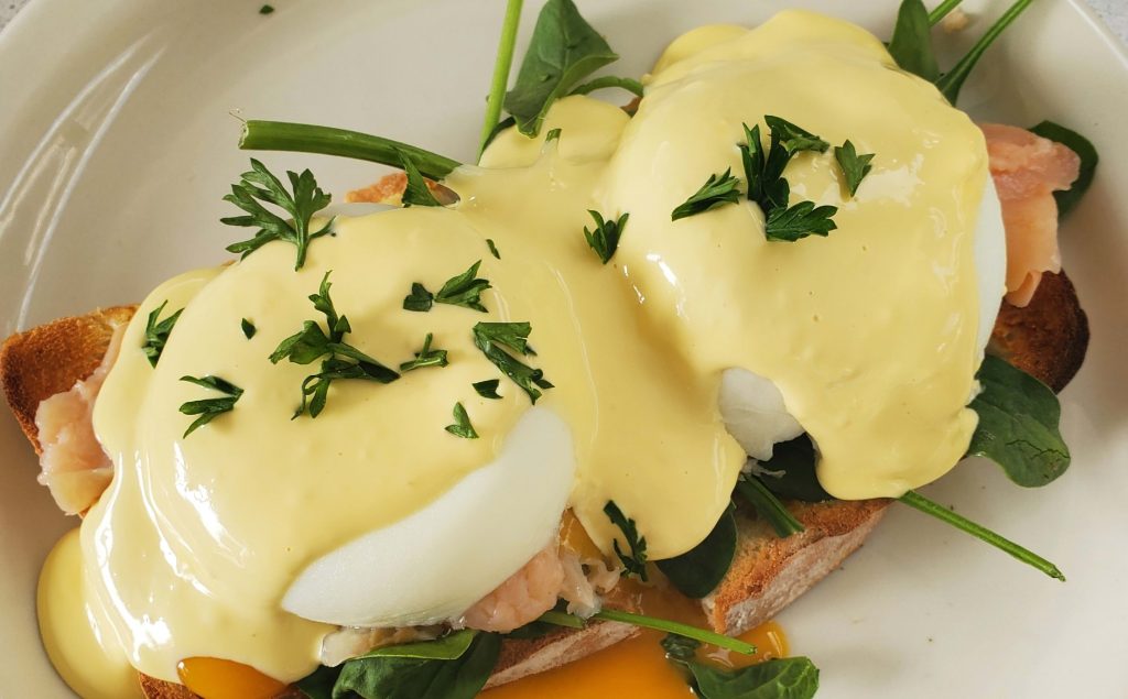 Eggs benedict with salmon at the Cheese Barn cafe
