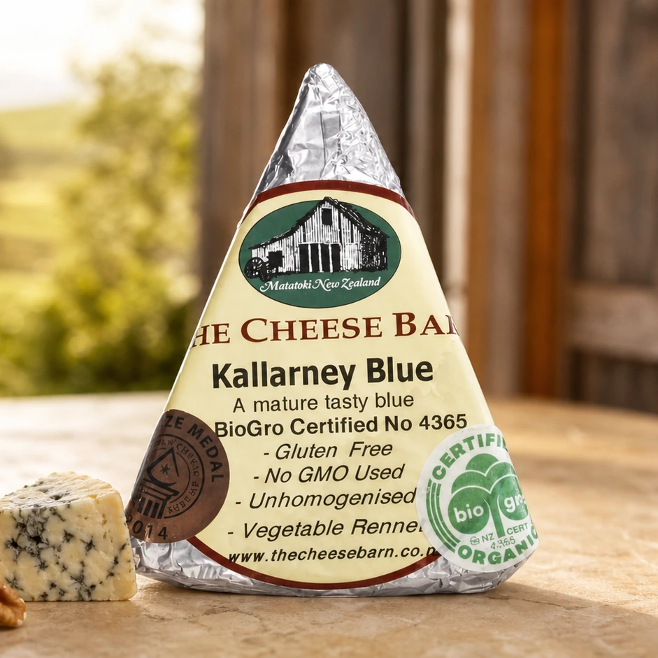 Kallarney Blue, a certified organic blue cheese made at The Cheese Barn at Matatoki