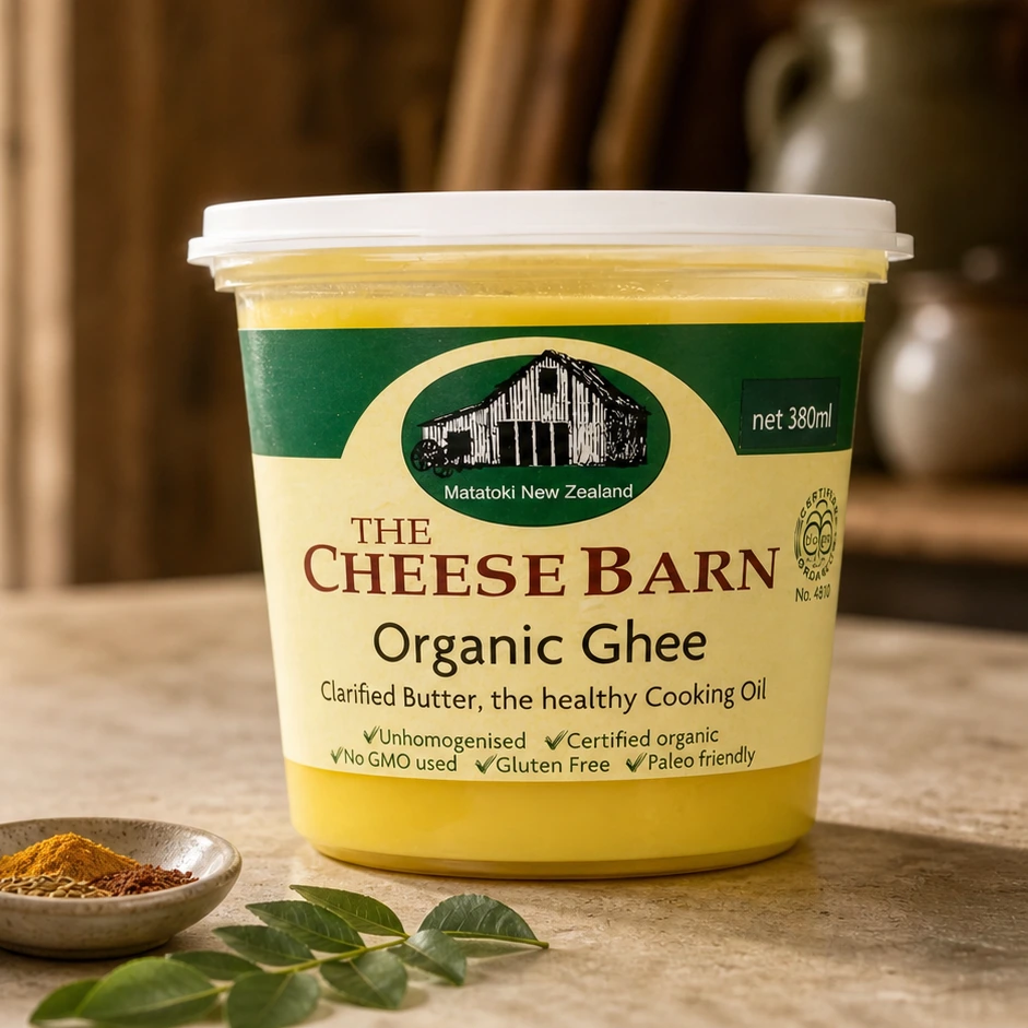 Organic Ghee from The Cheese Barn at Matatoki, a 380ml pottle of clarified butter made from certified organic milk